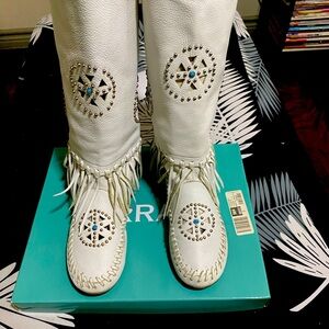 White Embellished Moccasin Boots